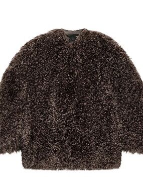 Zara Plush Faux Fur Jacket in Dark Brown